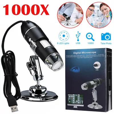 1000X USB 8LED Microscopio Digital Endoscopio Biológico Lupa Cámara Con Soporte • $21.79