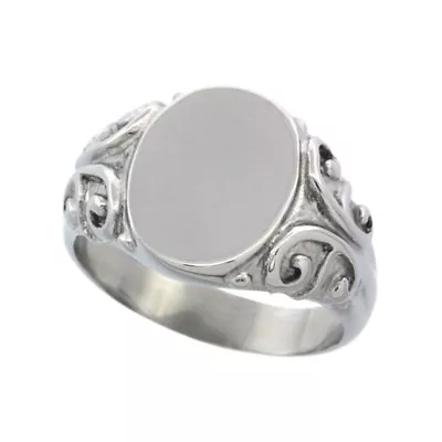 Polish Vintage C Scrolls Style Surgical Stainless Steel Band Medium Signet Ring • $24.99