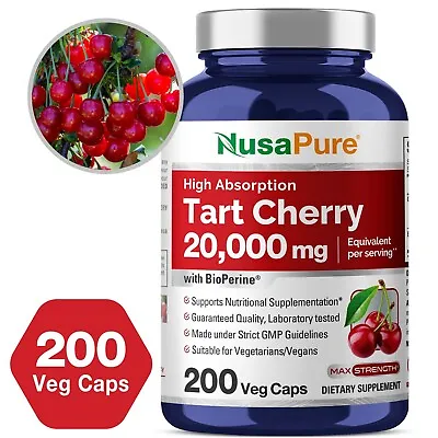 NusaPure Tart Cherry 20000mg - 200 Veggie Caps Vegan Non-GMO & Gluten-Free • $28.60