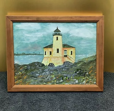 Vintage Framed Lighthouse Painting Bandon Oregon Signed 12 X 15  Ocean Seascape • $34.95