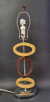 Vintage MCM Faux Wood Lamp Chrome Base • $42.89