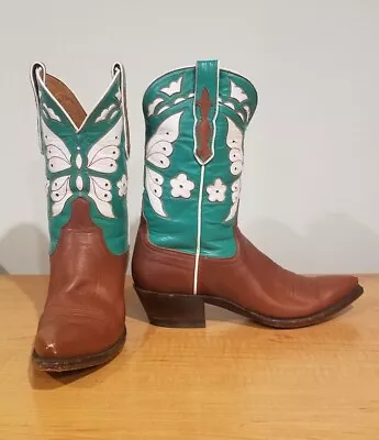 RODNEY AMMONS 1990's VINTAGE Hand-made Mint/Brown BUTTERFLY Cowgirl Boots 6 1/2B • $550