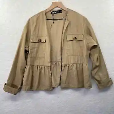 $22.49 • Buy NWOT ZARA Open Lightweight Shirt Jacket Women's Small Peplum Hem Safari 