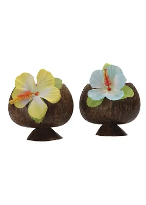 Hawaiian Party Deluxe Coconut Cocktail Cup With Flower SINGLE ITEM • £9.49