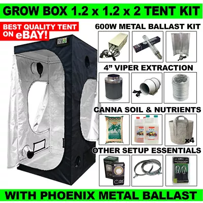 Grow Box Tent Starter Kit 1.2m 16mm - Metal Ballast Kit 4  Extraction NutesPots • £237.99