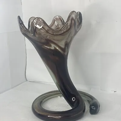 Vintage 70s Murano Italy Hand Blown Swirl Art Glass Vase Coil Amethyst Circa 10” • $29.99