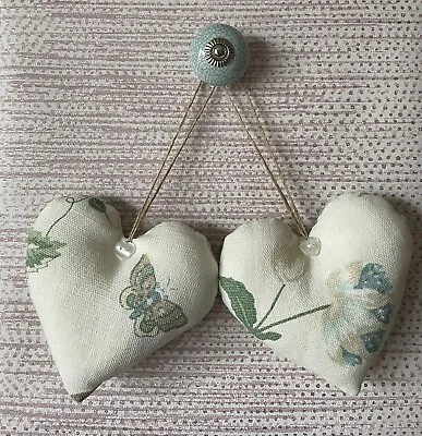 Pair Of Heart Door Hangers In Laura Ashley Summer Palace Eau De Nil Fabric ~ 5  • £6.95