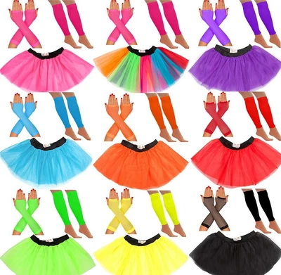 £6.49 • Buy Womens Tutu Skirt Set Neon Legwarmers Gloves 80's Fancy Dress Hen Party 8-22 Uk