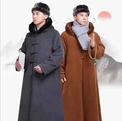 Winter Buddhist Meditation Shaolin Monk Kung Fu Hooded Cloak Robe Gown Cape • $118.12