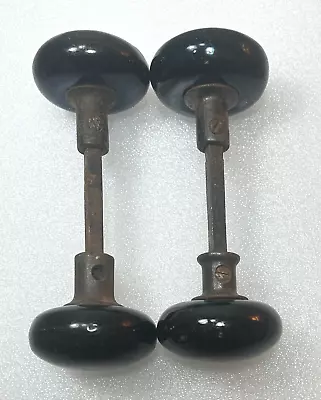 Vintage Black Porcelain Doorknobs With Spindles Architectural Salvage • $30