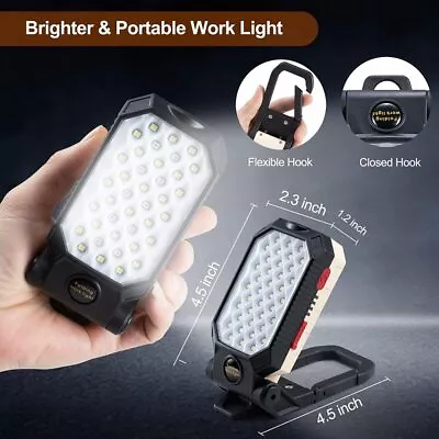 COB Work Light 2200mAh Rechargeable LED Flashlight Magnetic Hanging Hook • £10.99