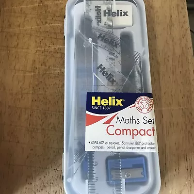 Helix Compact Maths Geometry Set With Compass Ruler Protractor Squares Sharpener • £2.50