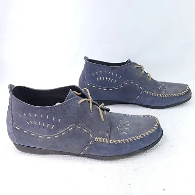 Minnetonka Moccasins Ankle Booties Blue Suede Moc Toe Shoes Womens Size 11 • $36.17