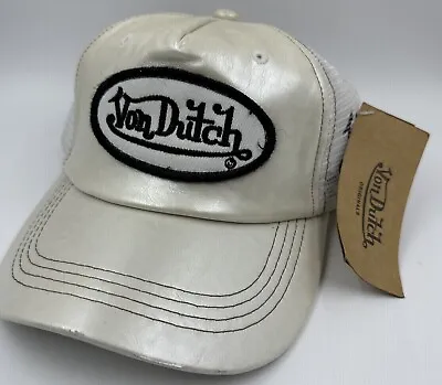 RARE New With Tags LIMITED EDITION Von Dutch Leather White Cream Trucker Hat Cap • $62.29