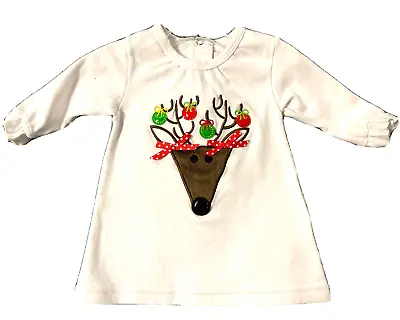 NWOT Mud Pie 0-6 Mo Christmas Reindeer 100% Cotton Long Sleeve Comfy Shirt/dress • $4.76