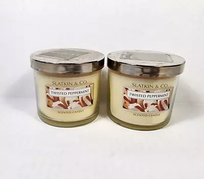 Slatkin & Co Original Formula Twisted Peppermint Candle 4 Oz Jar Set Of 2 NEW • $34.99