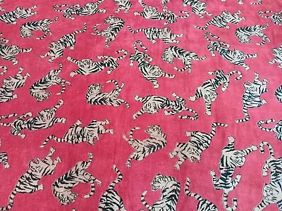 Indian Dress Sewing Upholstery Fabric Vintage Red Luxury Soft Velvet Tiger Print • $90.54