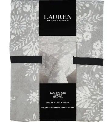Ralph Lauren Tablecloth 60 X 84  Floral Grey White • £22