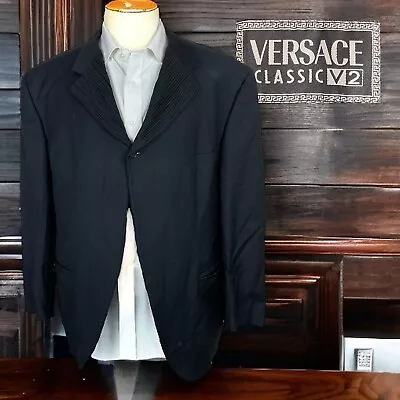 Versace Classic V2 Tuxedo Jacket Dinner Blazer Mens 46R Solid Black Ruffle • $111.10