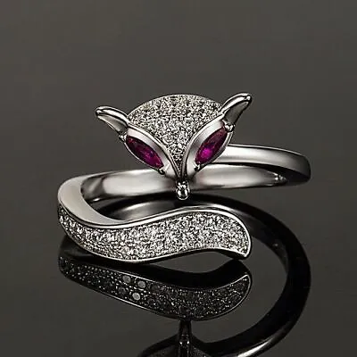 Elegant Crystal Fox Shaped Adjustable Ring 925 Sterling Silver Women Jewellery  • £3.99