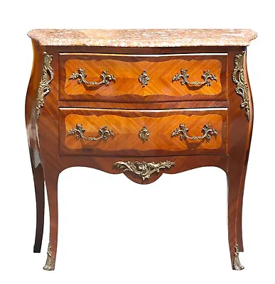 Louis XV Style Gilt-Bronze Mtd. Marble Top Fruitwood Marquetry Commode • $1800