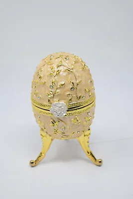 VINTAGE Enameled Jeweled Musical Egg W Rotating Flower Gold W Faux Diamonds • $24.95