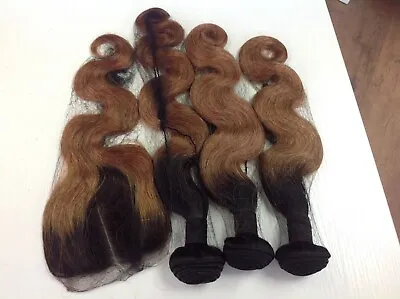 MONGOLIAN HAIR 1B/30 2TONE OMBRE 16+18+20&16 4X4 LACE CLOSURE BODY WAVE 350g 12A • $309.89