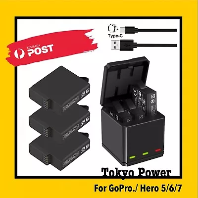 For GoPro HERO 7 6 5 Battery +Triple Charger Hero Black Kit AHDBT 501 601 701 • $68.90