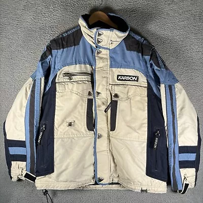 Karbon Ski Jacket Snow Snowboard VTG White Blue Insulted Outdoor Nylon  Mens XL • $69.99