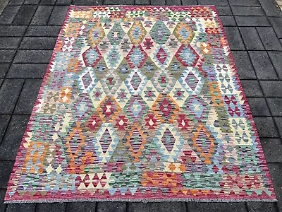 Hand Woven Afghan Wool Kilim Size: 225 X 190 Cm Flat Woven Handmade Floor Rug • $510