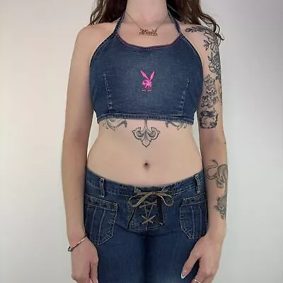 90s Y2K Playboy Denim Crop Top • £30