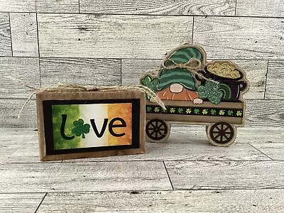 AGD St Patrick's Decor - Gnome Chunky Wagon Love Sign 2pc Set • $21.95