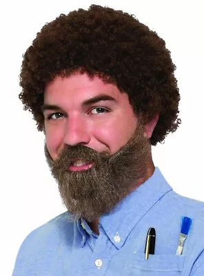 80s Man Costume Wig Brown Curly Hair Beard Moustache Set Artist Painter TV NEW • $18.45