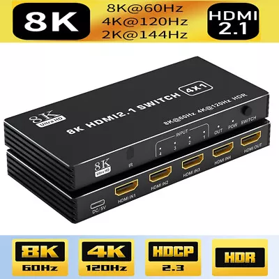 4 Port 8K HDMI 2.1 Switch 4 In 1 Out 4K 120Hz HDR HDMI 2.1 Switcher 4X1 HDCP 2.3 • $33.99