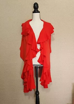 CAbi Ruffle Wrap Shawl Scarf Womens One Size Long Red #651 • $29.99