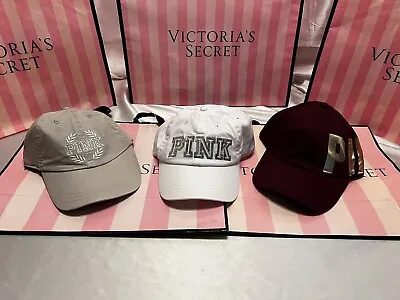 Victoria’s Secret PINK Baseball Cap Hat White Burgundy & Beige  (3) • $44.99