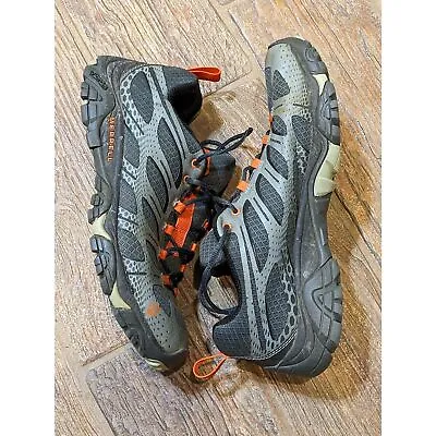 Merrell Men Size 10.5 Moab Edge Hiking Shoes J35427 Gray Orange Lace Vibram Sole • $38.62