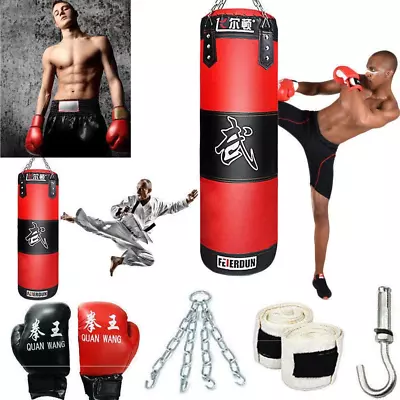 Full Heavy Boxing Punching Bag (Empty) Training Gloves Speed Set Kicking MMA Wo • $56.99