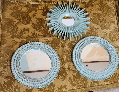 3 Retro Teal Gold Plastic Starburst Wall Mirrors Mcm Style • $36