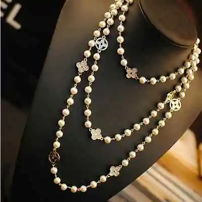 Retro Flower Imitation Pearl Long Strand  Women'S Necklace • £11.99