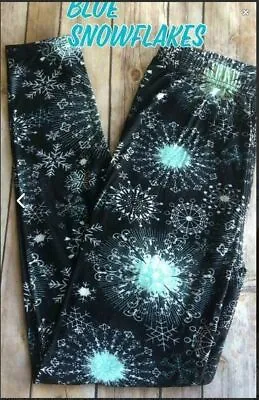 OS ONE SIZE AQUA BLACK SNOWFLAKE Leggings Fits Sizes 2-12 NWT • $8.95