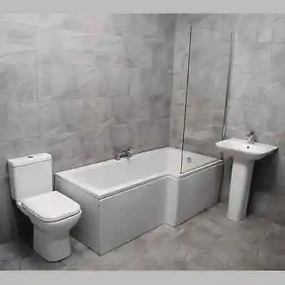 L Shaped Shower Bath Suite Rak Toilet & Basin Set Inc Screen + Optional Tap Set • £569.99