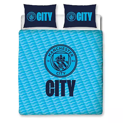 Manchester City Crest Double Duvet Cover Set Football Kids Bedroom 2-in-1 Design • £39.99