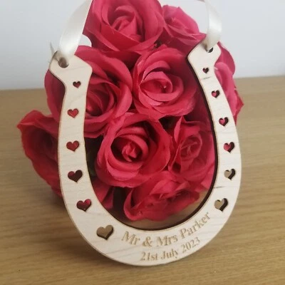 £7.99 • Buy Personalised Wooden Horseshoe Wedding Gift For Bride, Good Luck Charm, Any Text
