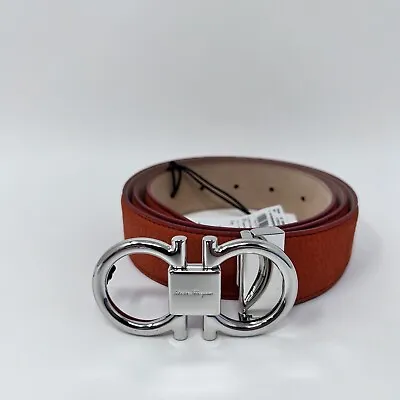 Salvatore Ferragamo Leather Gancini Men's Belt Size 38 Silver Red • $199