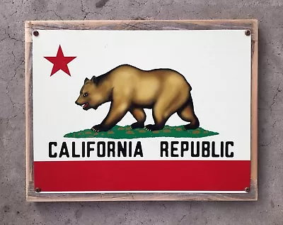 California Republic State Flag Grizzly Bear Vintage Framed Metal Sign Home Decor • $48.95