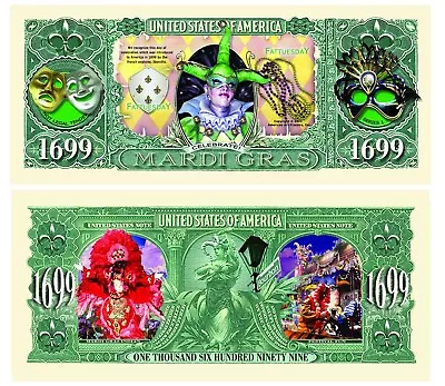 Pack Of 100 -Mardi Gras One Million Dollar Bill Collectible Novelty Dollar Bill • $19.95