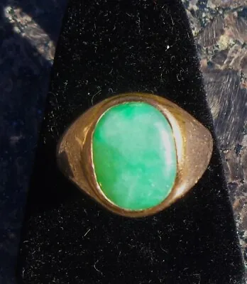 Green Jadeite And 14k Yellow Gold Man's Ring Sz 11 • $1200