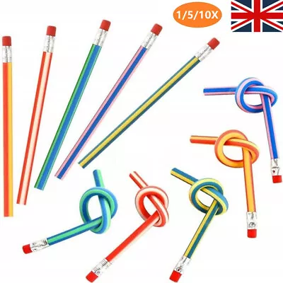 5-10X Colorful Magic Bendy Pencil Flexible Soft Pencils With Eraser For Child UK • £3.77
