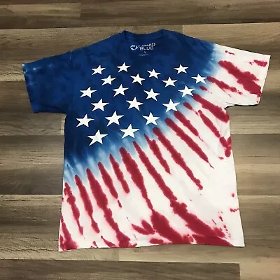 Liquid Blue Tie Dye USA Stars Stripes T-Shirt Red White Blue Sz L • $19.95